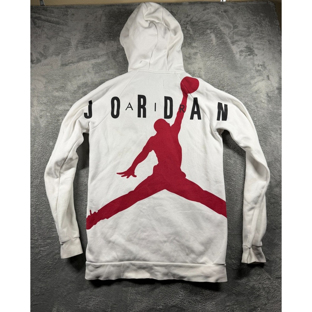 Jordan Full Zip Hoodie Men's Small White Red Black Jumpman Logo Graphic